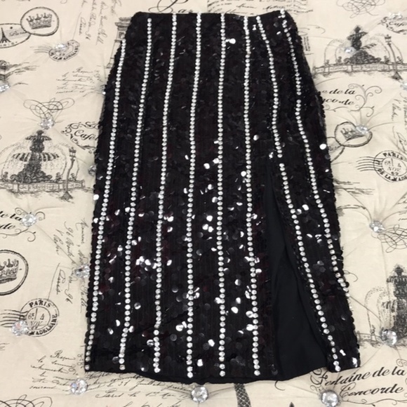 TOPSHOP Sequin Diamante Stripe Skirt - Picture 6 of 8